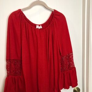 Chic Red Women's Blouse with Lace Detail